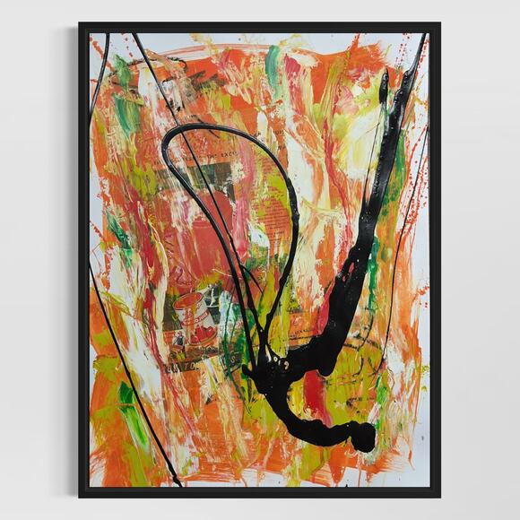None Other - Original Mixed Media Abstract Art Painting 18x24 “Libby's Tomato Juice" Signed